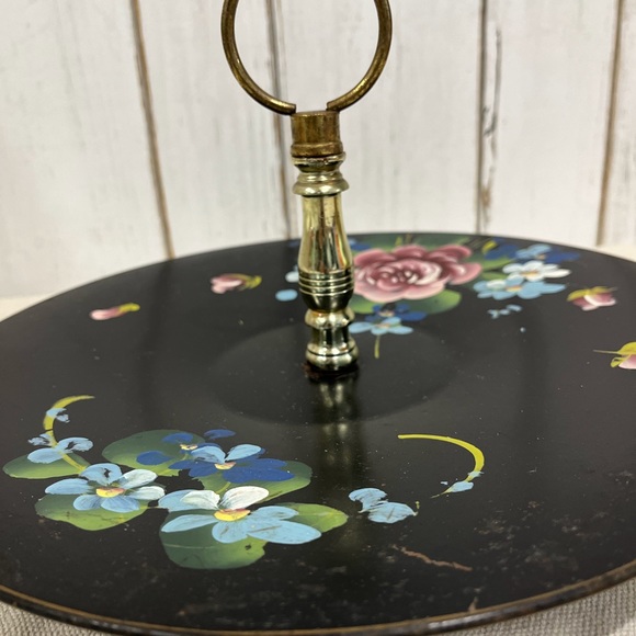Vintage Center Handled Black Serving Tray w/ Tole Painted Design - Picture 7 of 16